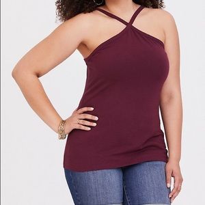 BURGUNDY CROSS NECK TANK TOP - NEVER WORN